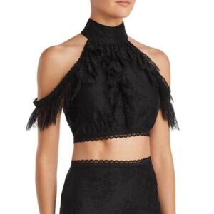 Alice+olivia Regina Cold-shoulder Lace Cropped Top - Black